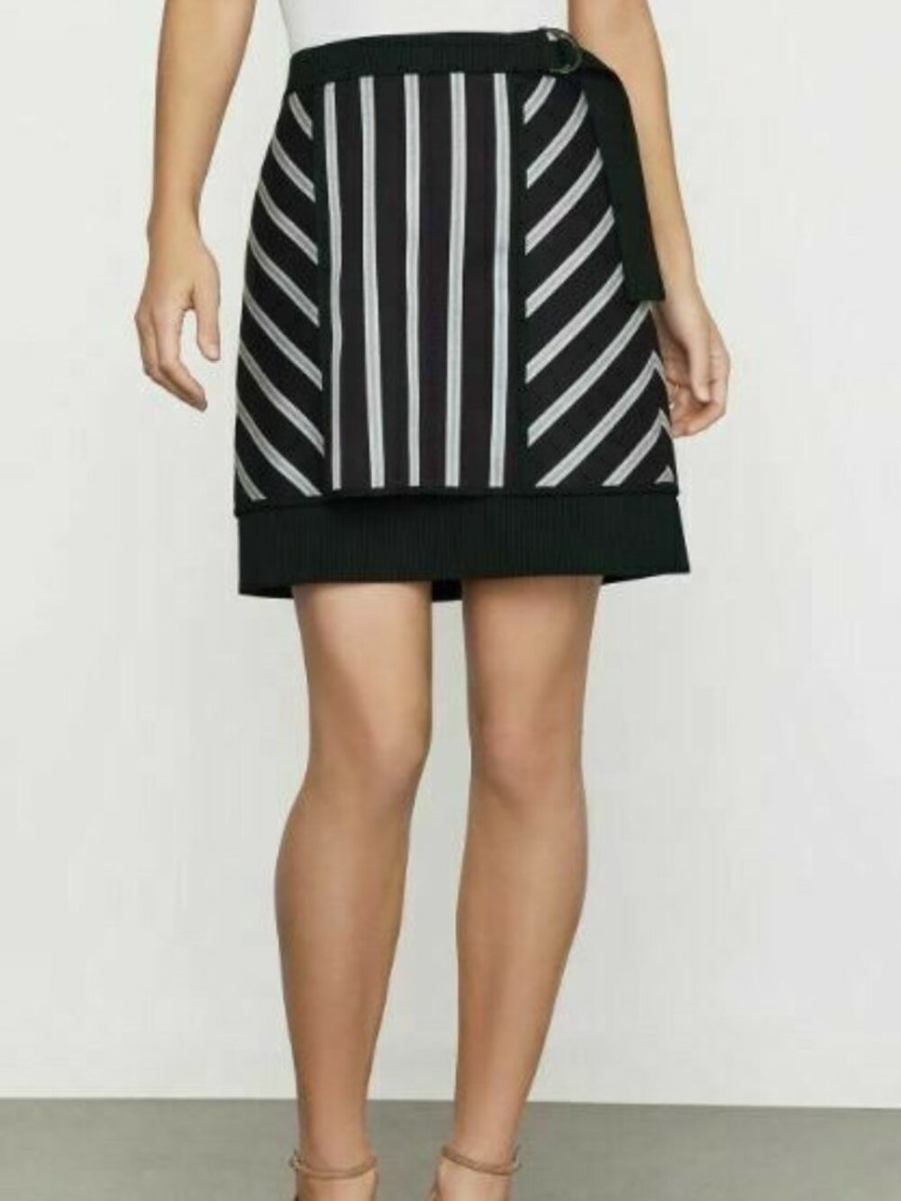 BCBGMaxAzria Navy and White Striped Mini Skirt with D-Ring Belt